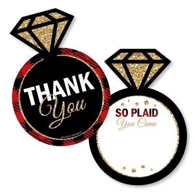 Big Dot of Happiness Flannel Fling Before The Ring - Shaped Thank You Cards - Plaid Bachelorette Party Thank You Note Cards with Envelopes - Set of 12