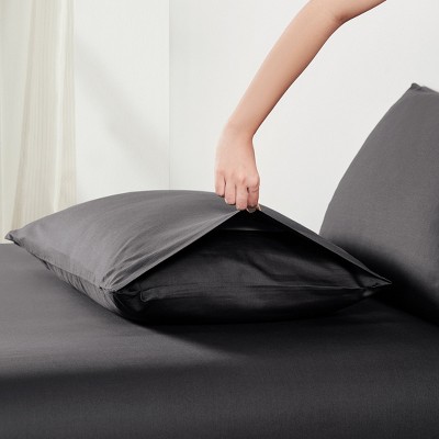 Twin Size Charcoal Gray Cotton Sateen Deep Pocket Sheet Set