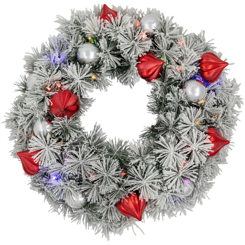 Northlight Pre-Lit Battery Operated Snowy Bristle Pine Christmas Wreath - 24" - Dual Color LED Lights, 4 of 8