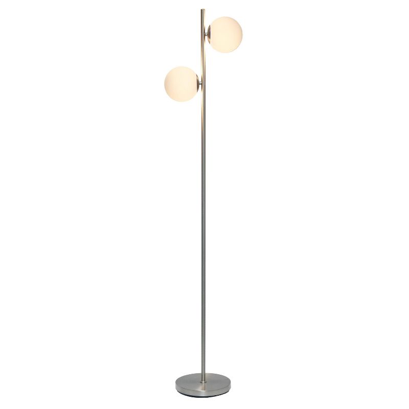 66" Tall Mid-Century Modern Tree Floor Lamp with Dual White Glass Globe Shade - Simple Design, 4 of 10