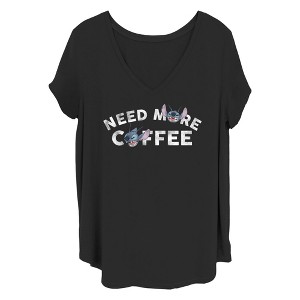Women's Lilo & Stitch Need More Coffee Distressed Stitch T-Shirt - 1 of 4