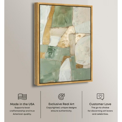Sage Green and Gold Abstract Canvas Wall Art with Wooden Frame