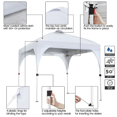 8x8 Ft White Steel Pop-Up Canopy Tent with Roller Bag