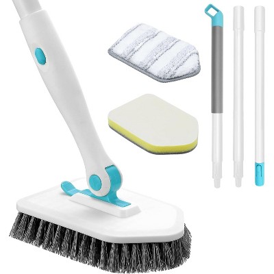 Attop Shower Scrubber with Long Handle, 3 in 1 Tile Tub Scrubber Brush with 3 Detachable Cleaning Heads Adjustable Handle Shower Cleaner Brush