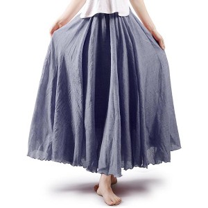 Women's Bohemian Cotton Linen Maxi Skirt - Long Flowy Casual for Summer Beach Holiday Grey - 1 of 4
