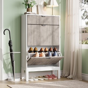 Shoe Storage Cabinet with 2 Flip Drawers – Slim Entryway Organizer with Sturdy Metal Legs for Hallway, Foyer, Apartment - 1 of 4
