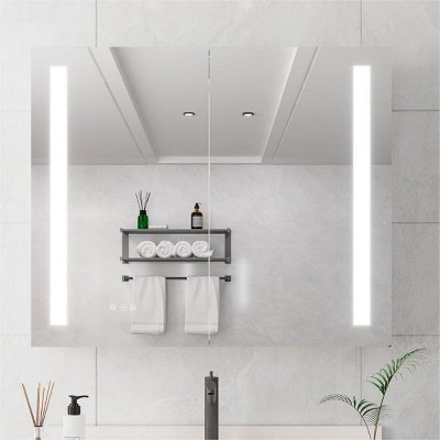 Medicine Cabinet With Lights,Recessed Medicine Cabinet With Mirror,Surface Mount Bathroom Cabinet,Glass Shelf Cabinet,Shaving Cabinet-The Pop Home