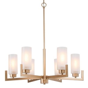 LNC Layla 6-Light 27.5" Modern Large Candlestick Chandelier, Matte Gold with  Frosted Glass - 1 of 4