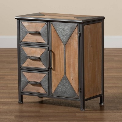 Laurel Gray and Brown Industrial 3-Drawer Cabinet