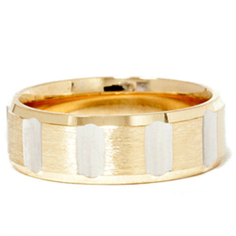 Pompeii3 Mens 7mm 14k Gold Two Tone Swiss Cut Wedding Band Ring, 2 of 5