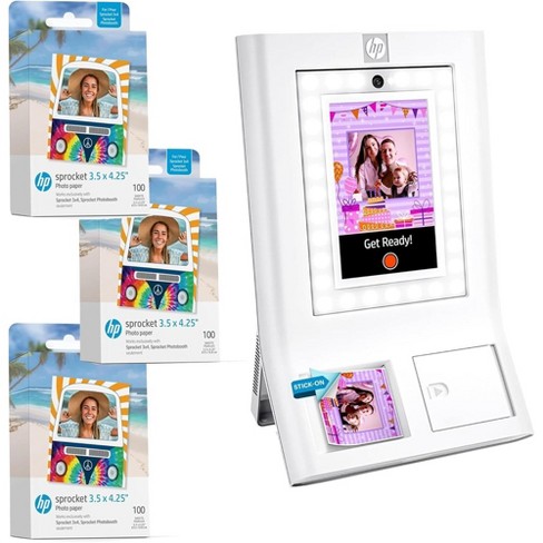 HP Sprocket Photobooth 3x4" Photo Printer, Bundle w/3.5 x 4.25” Zink Photo Paper (300 Sheets) - image 1 of 4