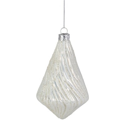 Northlight 5" White Swirled Glittered Teardrop Glass Christmas Ornament