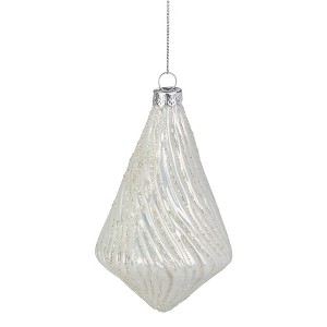 Northlight 5" White Swirled Glittered Teardrop Glass Christmas Ornament - 1 of 2