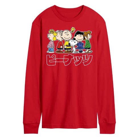 Men's Peanuts Peanuts Group Kanji Long Sleeve Graphic T-shirt - Red - 2 ...