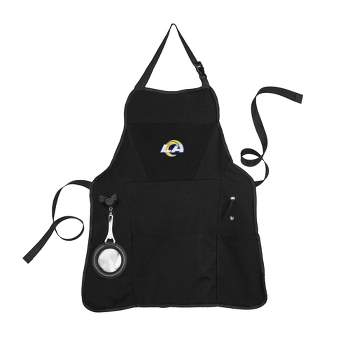 Evergreen Los Angeles Rams Black Grill Apron- 26 x 30 Inches Durable Cotton with Tool Pockets and Beverage Holder