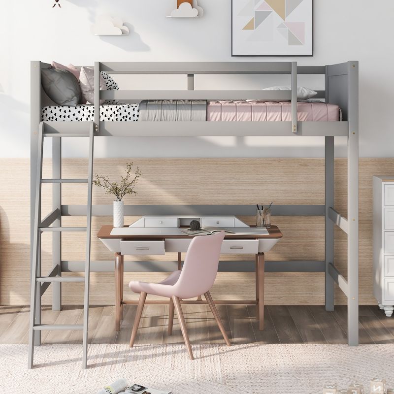 Twin Size Wood Loft Bed with Ladder-ModernLuxe, 2 of 9
