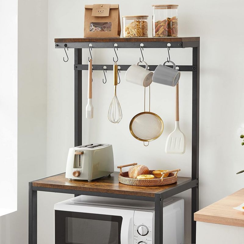VASAGLE Kitchen Baker's Rack Microwave Oven Stand with Storage Shelves & 12 Hooks Industrial 15.7 x 23.6 x 59.6 Inches Rustic Brown and Black, 5 of 8