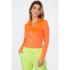Slickblue Long Sleeve Neon Zip-Up Crop Top, Stretchy Knit, Mock Neck Blouse, Casual or Nightwear, Neon Orange, S - 2 of 4