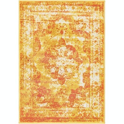 Vibrant Orange and Yellow Synthetic Rectangular Area Rug