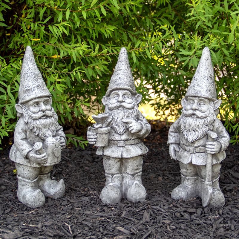 Northlight Set of 3 Gray Gardening Garden Gnomes Outdoor Statues 15.75", 2 of 6