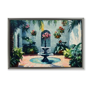 Stupell Industries Floral Fountain Courtyard Floating Frame Canvas Art - 1 of 4