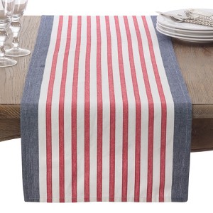 Saro Lifestyle American Flag Red White & Blue Stripe Cotton Table Runner, 16"x72", Blue - 1 of 3