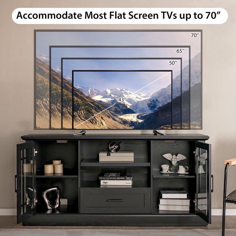 Tangkula Farmhouse TV Stand for TVs up to 70" Media Center w/ Glass Doors Cubbies & Drawer, 5 of 11
