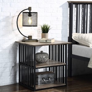 HDZNVF Antique Oak and Black 3 Shelf Nightstand - 1 of 4