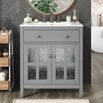 Christopher Knight Home Graham 30" Contemporary Bathroom Vanity with Ceramic Sink and Adjustable Shelf