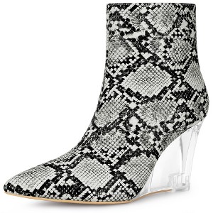 Allegra K Women's Snake Print Pointed Toe Clear Wedge Heels Ankle Boots - 1 of 3