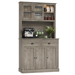 Tall Kitchen Pantry Cabinet with Doors and Shelves & Drawer Anti-Tipping Device Farmhouse Kitchen Hutch with Microwave Stand - 1 of 4