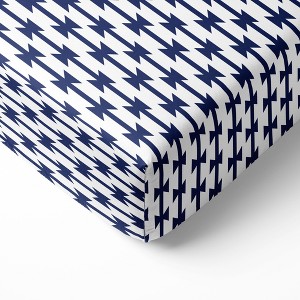 Bacati - Aztec Print Kilim Navy 100 percent Cotton Universal Baby US Standard Crib or Toddler Bed Fitted Sheet - 1 of 4