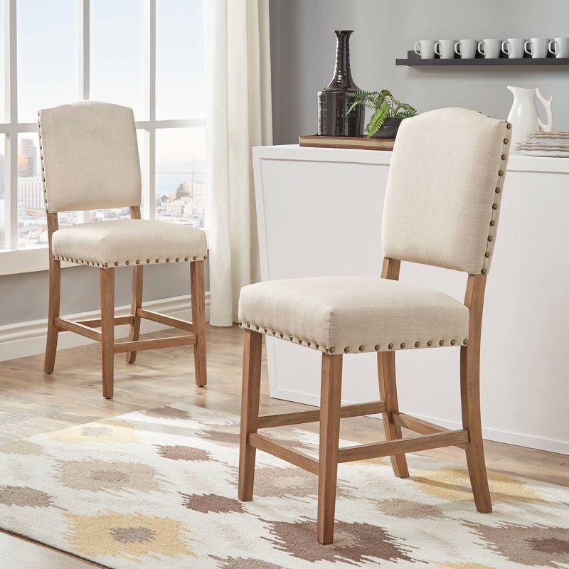 Set of 2 24" Iverson Nailhead Trim Linen Counter Height Barstools - Inspire Q, 3 of 8