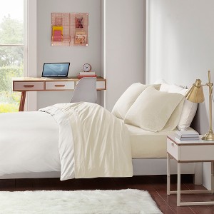 4 Pcs Stylish Jersey Knit Cotton Sheet Set, All Season Home Textile for Modern Bedroom Decor - 1 of 4
