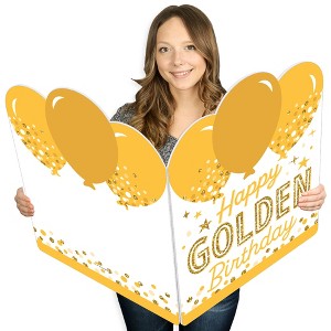 Big Dot of Happiness Golden Birthday - Happy Birthday Giant Greeting Card - Big Shaped Jumborific Card - 16.5 x 22 inches - 1 of 4