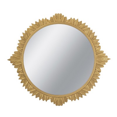 GlasFlength Decorative Wall Mirrors Wall Art Wall Mirror Classic Mirror Decorative Circle Mirror Vanity Mirror for Living Room, Gold, 35.5"*1.2"*31.5"