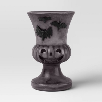 10.5" Textured Pumpkin Urn Bat Style Halloween Decorative Prop Gray - Hyde and EEK! Boutique™