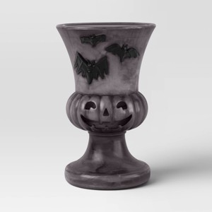 10.5" Textured Pumpkin Urn Bat Style Halloween Decorative Prop Gray - Hyde and EEK! Boutique™ - 1 of 4