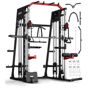 Home Gym All in One, 2200LBS Squat Rack Power Cage with Smith Bar, LAT Pull-Down, Cable Systems, Leg Hold-Down and More Attachments - 1 of 4