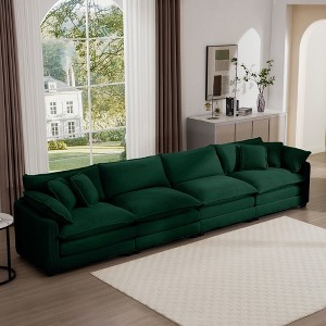 Modern Upholstered 4 Seater Fabric Sofa with Comfortable Back Cushions, Seat Cushions and Pillows, Light Beige Corduroy Sofa , - 1 of 4