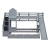 TiramisuBest Twin-Over-Twin Castle Style Bunk Bed with Slide, 2 Drawers & 3 Shelves,Gray, Kids Playhouse Bed - 3 of 4