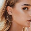 Bar Hoop Earrings Big Round Circle Earrings Geometric Circle Stick Earrings Gold Fashion Jewelry for Women Gift (Gold) - 4 of 4