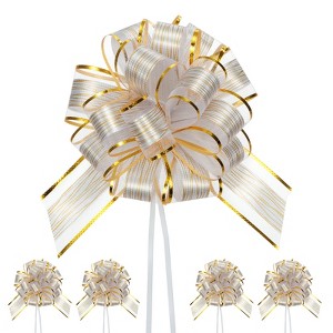 Unique Bargains Plastic Tree Stripes Gold Edge Large Satin Pull Bows 12 Pcs - 1 of 4