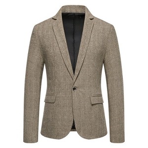 Coolmee Mens One Button Plaid Blazer Sports Coat Casual Slim Fit Checkered Blazer for Men Wedding - 1 of 4