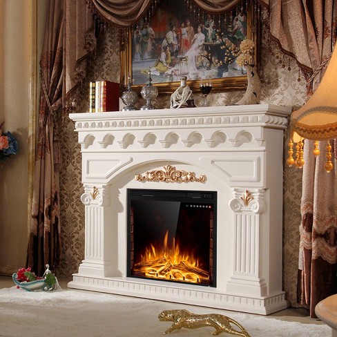 Costway 26'' 750w-1500w Fireplace Electric Embedded Insert Heater Glass Log  Flame Remote : Target