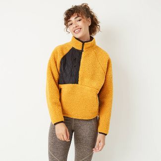 Women's 1/2 Zip Sherpa Pullover Sweatshirt - JoyLab™ Gold S