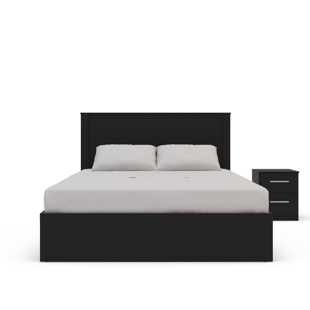 Polifurniture 3pc Queen Juliette Bedroom Set with Single Nightstand Black: Engineered Wood, Modern Design, Melamine Finish, Slat System