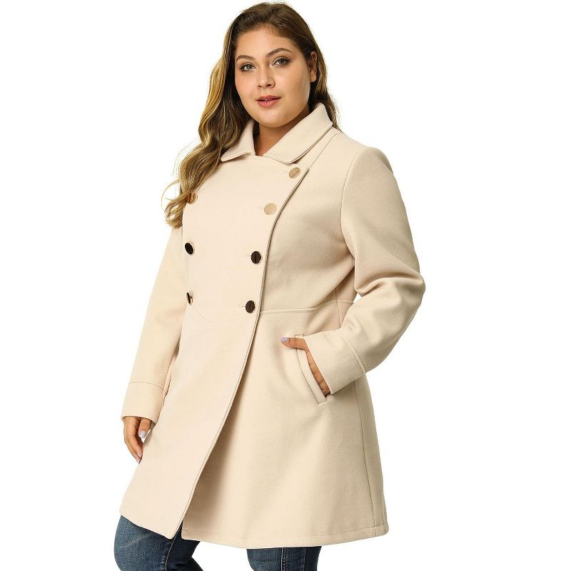 Agnes Orinda Women's Plus Size Winter Fashion Double Breasted Warm Lapel Pockets Overcoats, 1 of 8