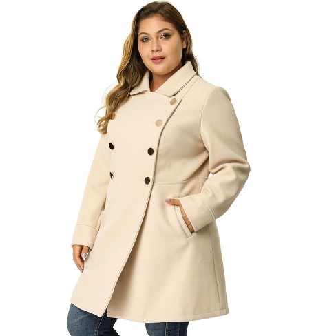 Agnes Women's Plus Size Winter Fashion Double Breasted Warm Coat Beige 2x : Target