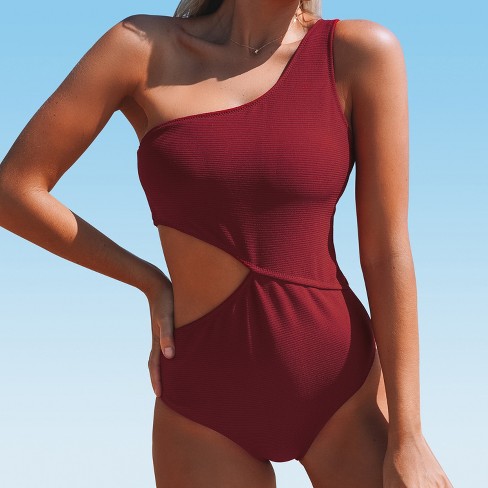 Women's One Shoulder Cutout One Piece Swimsuit - Cupshe-red-xx